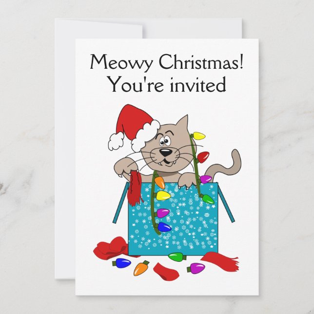 Meowy Christmas Funny Cartoon Cat Party Invitation (Devant)