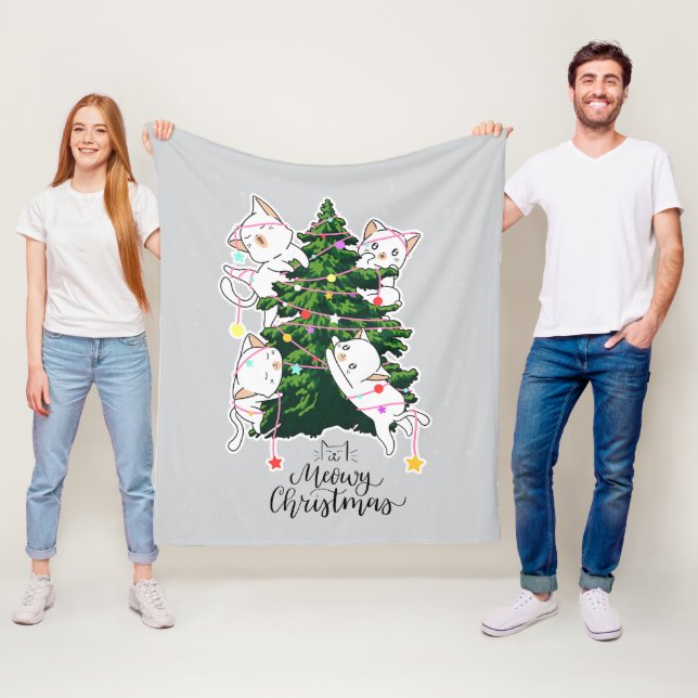 Meowy Christmas | Funny Cat Illustration Fleecedecke (Beispiel)
