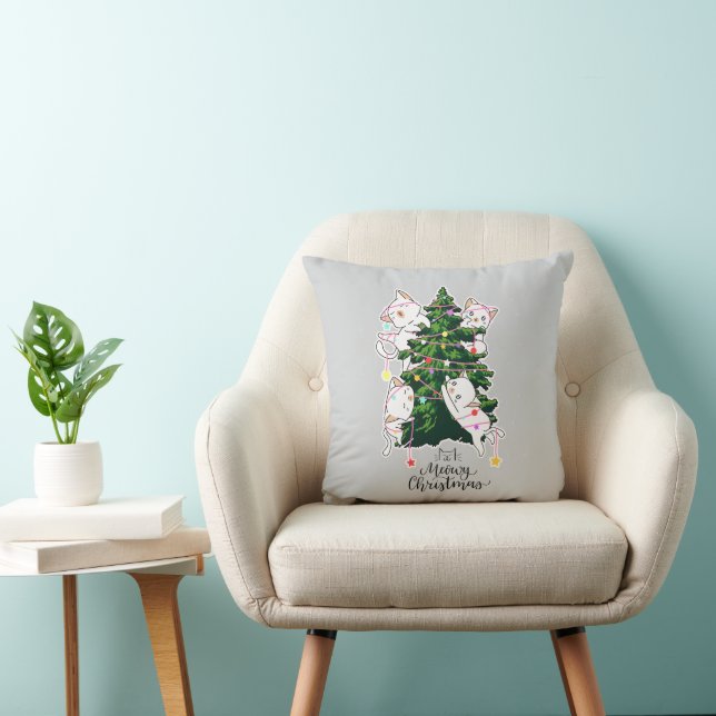 Meowy Christmas | Funny Cat Illustration Kissen (Stuhl )