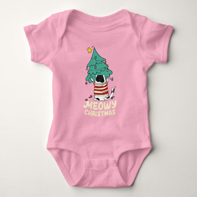 Meowy Christmas Funny Cat Lover Baby Strampler (Vorderseite)