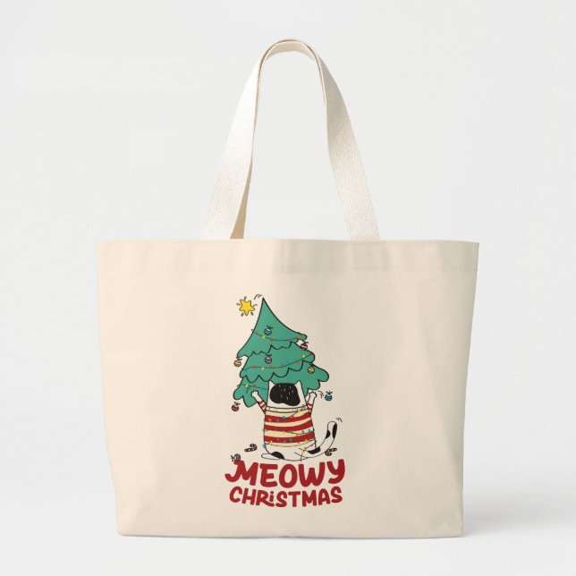 Meowy Christmas Funny Cat Lover Jumbo Stoffbeutel (Vorne)
