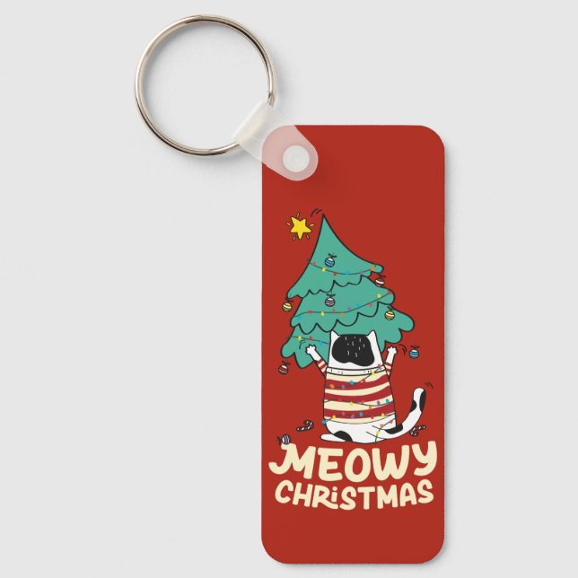 Meowy Christmas Funny Cat Lover Schlüsselanhänger (Vorderseite)