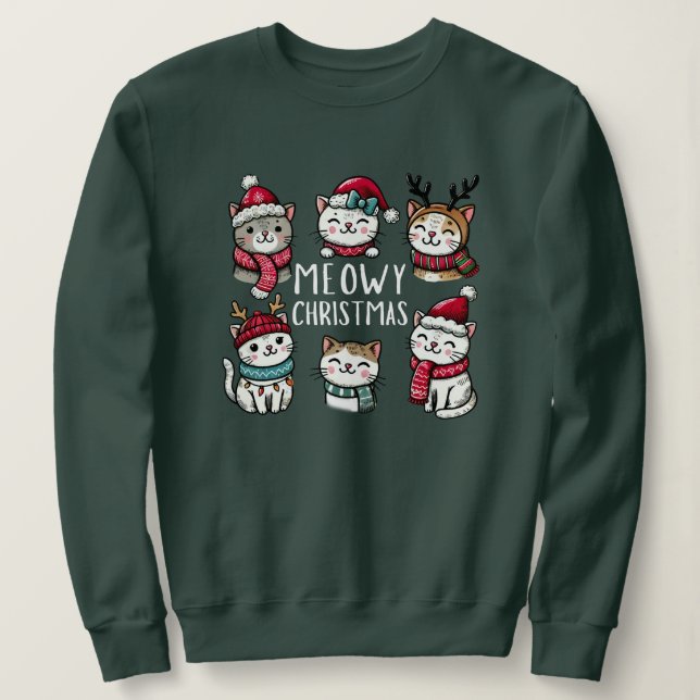 Meowy Christmas Funny Cat Lover Sweatshirt (Design vorne)