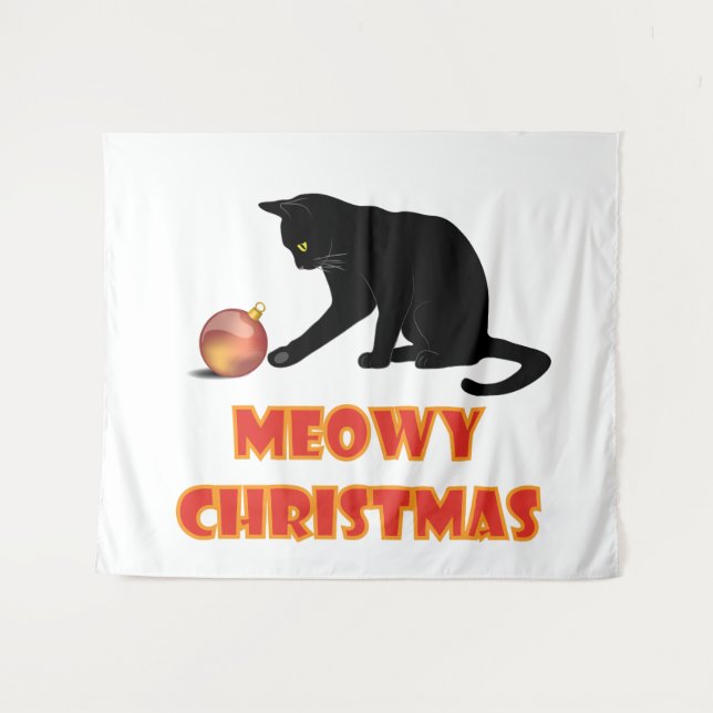 Meowy Christmas Funny Cat Wandteppich (Vorderseite (Horizontal))