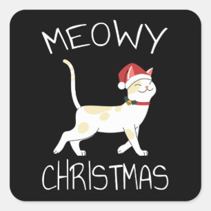 Meowy Christmas - Funny Christmas 2022 Quadratischer Aufkleber