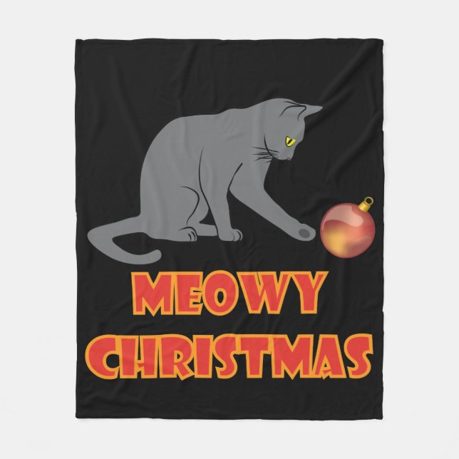 Meowy Christmas Funny Gray Cat Fleecedecke (Vorderseite)