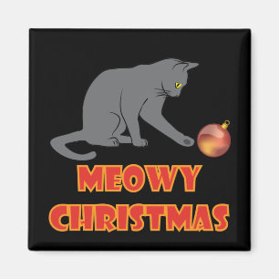 Meowy Christmas Funny Gray Cat Magnet