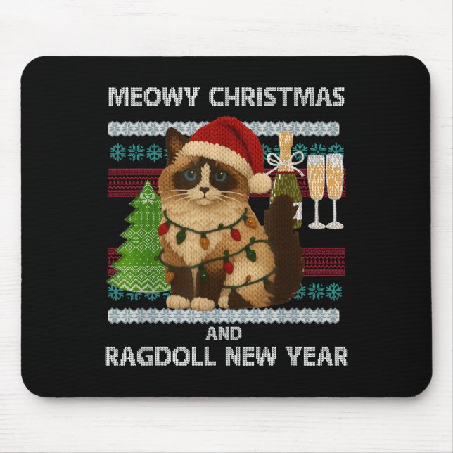Meowy Christmas Funny Ragdoll Cat Santa Hat Ugly S Mousepad (Vorne)