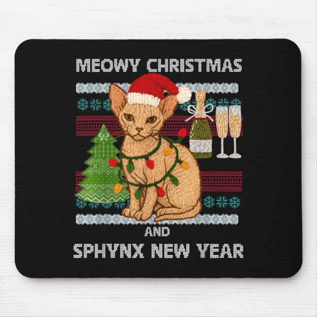 Meowy Christmas Funny Sphynx Cat Santa Hat Ugly Sw Mousepad (Vorne)
