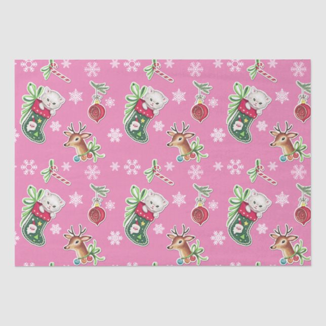 Meowy Christmas Happy Rentier auf Pink Seidenpapier (Vorderseite)