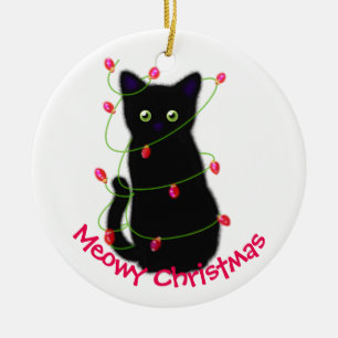 Meowy Christmas Katzenliebhaber Schwarzkatze Keramik Ornament