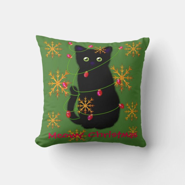 Meowy Christmas | Katzenliebhaber | Schwarzkatze Kissen (Vorderseite)