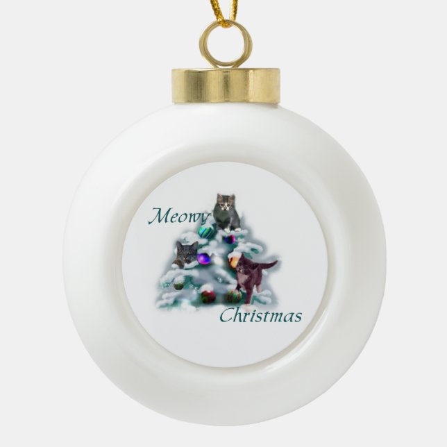 Meowy Christmas Keramik Kugel-Ornament (Vorderseite)