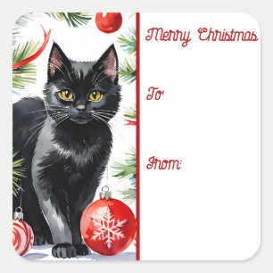 Meowy Christmas Kitten Watercolor Geschenkmarke Quadratischer Aufkleber