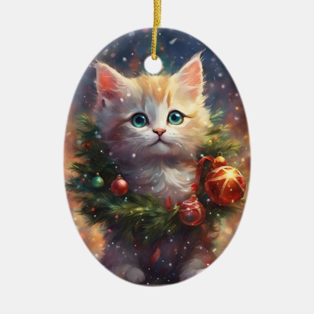 Meowy Christmas Kitten Wreath Ornament (Vorne)