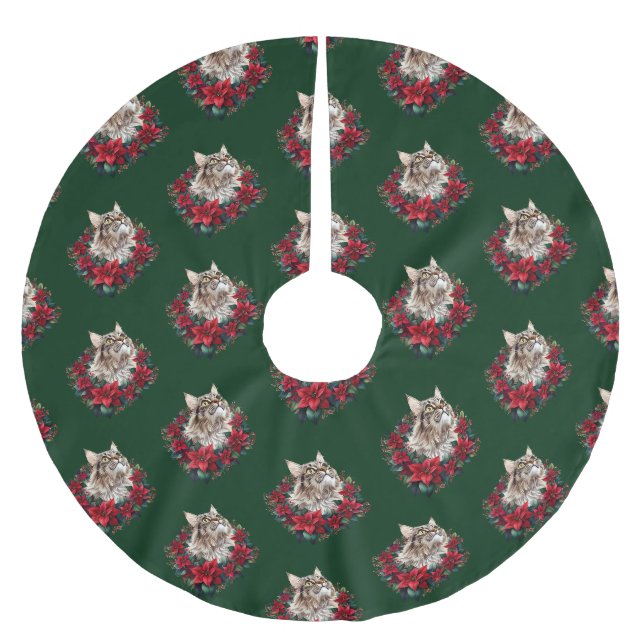 Meowy Christmas Maine Coon Cat  Polyester Weihnachtsbaumdecke (Vorderseite)