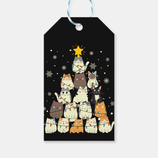 Meowy Christmas Merry Cat Tree Geschenkanhänger (Vorderseite)