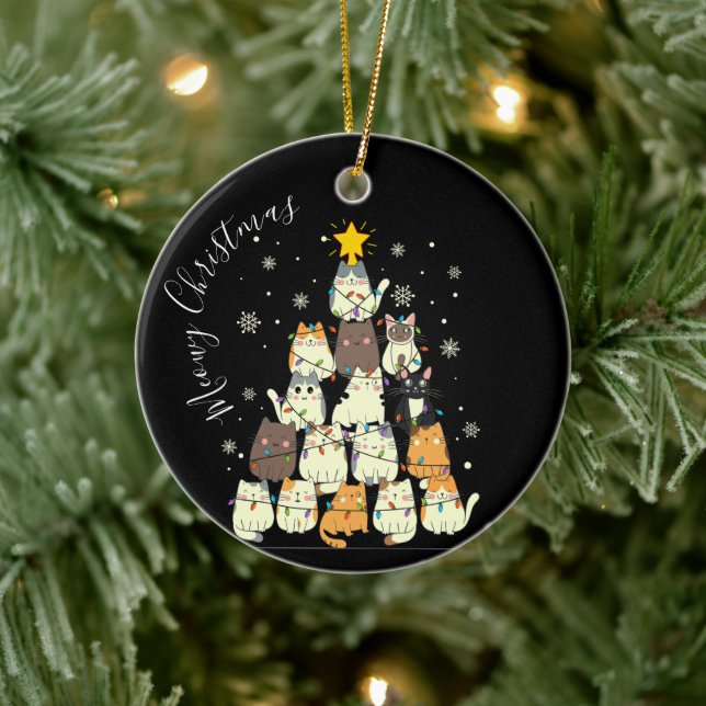 Meowy Christmas Merry Cat Tree Keramik Ornament (Baum)