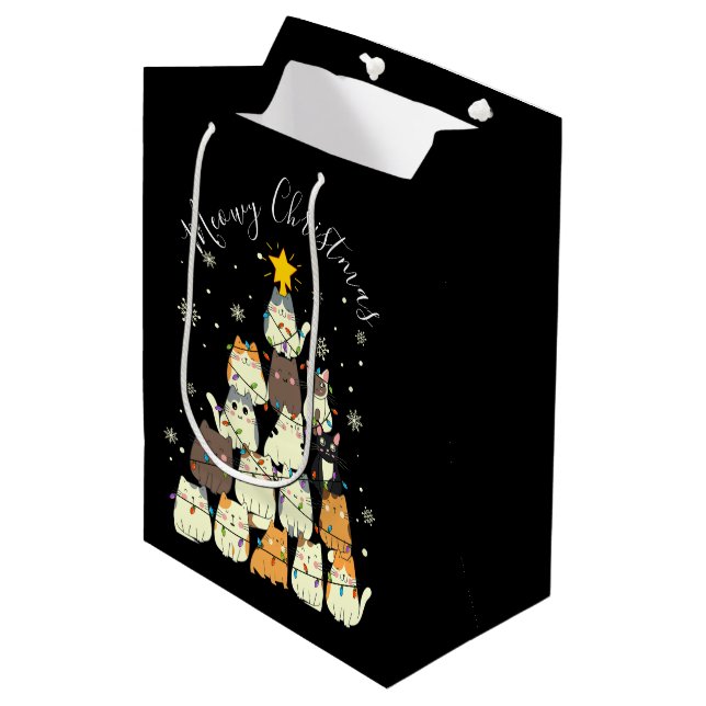 Meowy Christmas Merry Cat Tree Mittlere Geschenktüte (Vorderseite Schrägansicht)
