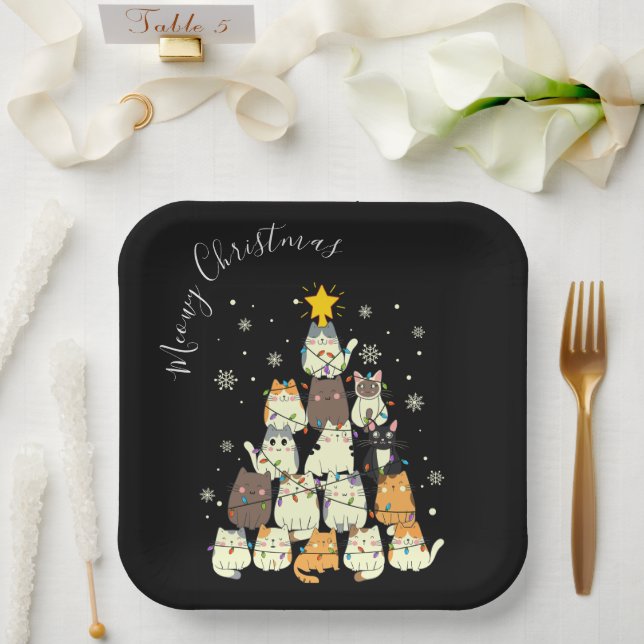 Meowy Christmas Merry Cat Tree Pappteller (Hochzeit)