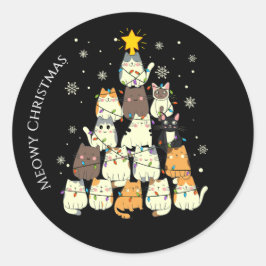 Meowy Christmas Merry Cat Tree Runder Aufkleber