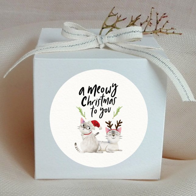 Meowy Christmas Niedlich Cat Lovers Runder Aufkleber (Von Creator hochgeladen)