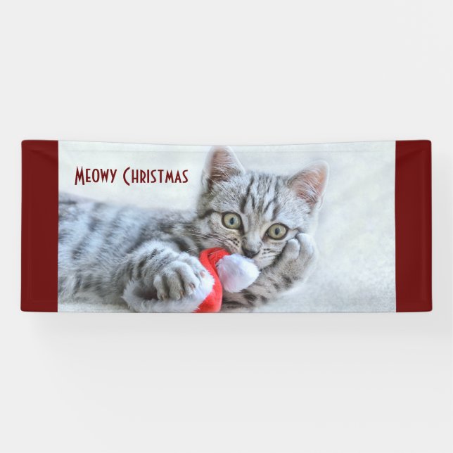 Meowy Christmas Niedlich Gray Tabby Cat Banner (Horizontal)