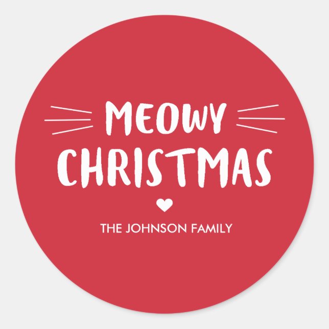Meowy Christmas | Niedlicher Urlaub Runder Aufkleber (Vorderseite)