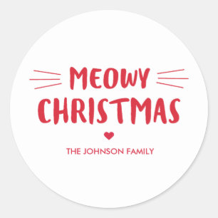 Meowy Christmas   Niedlicher Urlaub Runder Aufkleber
