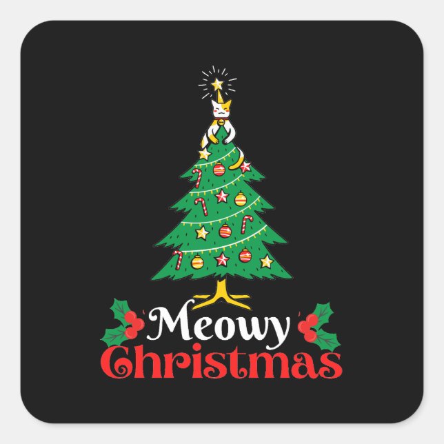 Meowy Christmas Quadratischer Aufkleber (Vorderseite)
