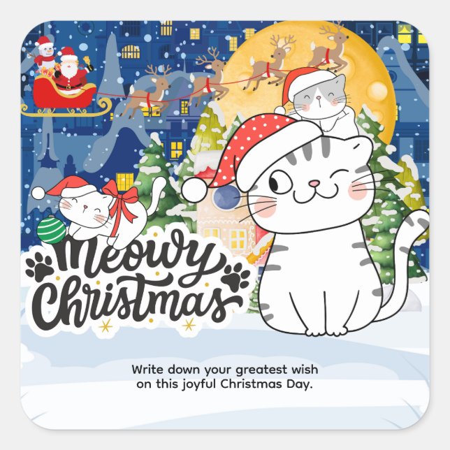 Meowy Christmas Quadratischer Aufkleber (Vorderseite)