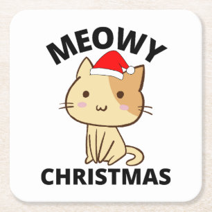 Meowy Christmas Rechteckiger Pappuntersetzer