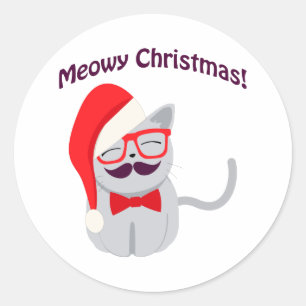 Meowy Christmas! Runder Aufkleber