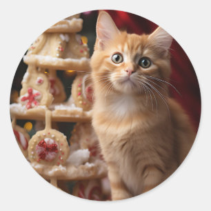 Meowy Christmas! Runder Aufkleber