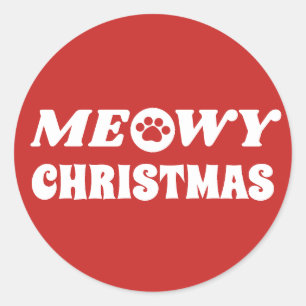 Meowy Christmas Runder Aufkleber