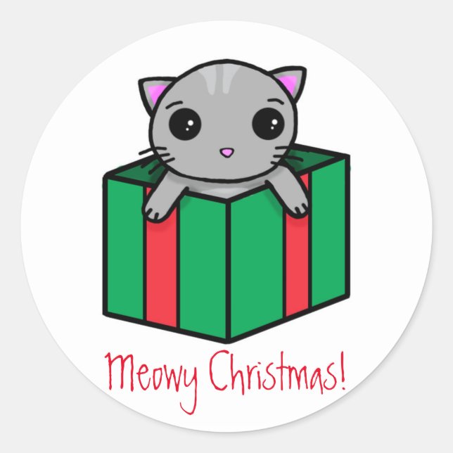 Meowy Christmas Runder Aufkleber (Vorderseite)