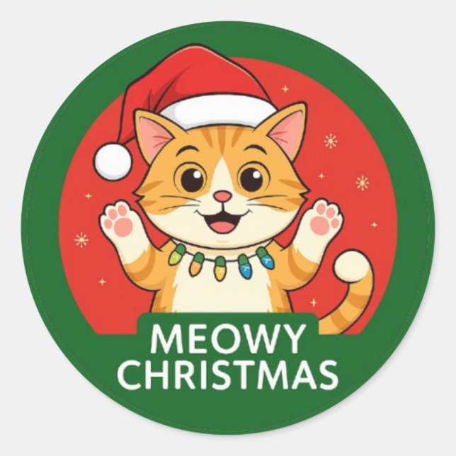 Meowy Christmas Runder Aufkleber (Vorderseite)