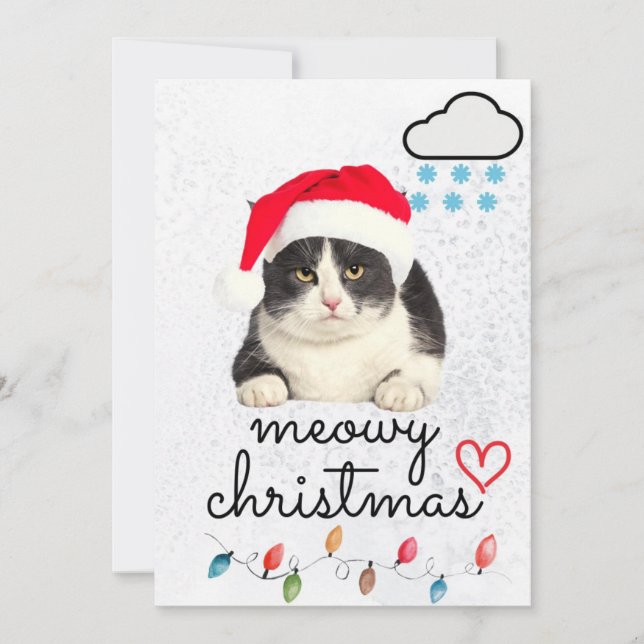 Meowy Christmas Santa Cat Feiertagskarte (Vorderseite)