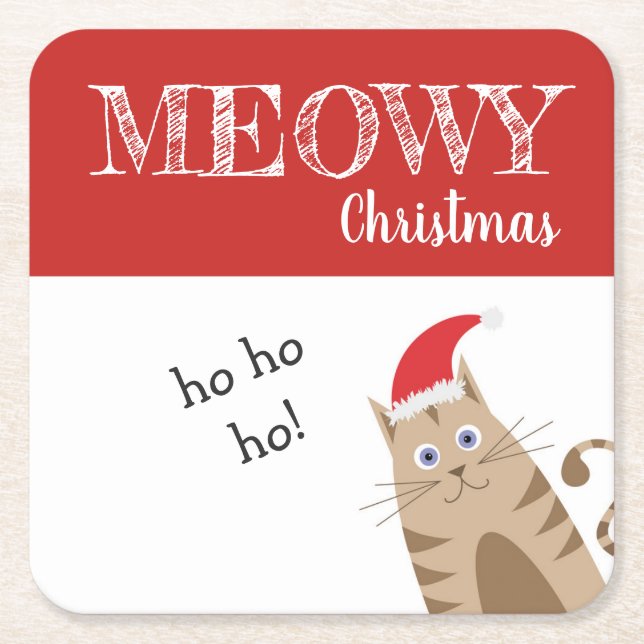 Meowy Christmas santa Cat lustig kitty Rechteckiger Pappuntersetzer (Vorderseite)
