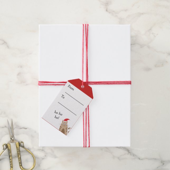 Meowy Christmas santa cat personalisierter Name Geschenkanhänger (Mit Garn)