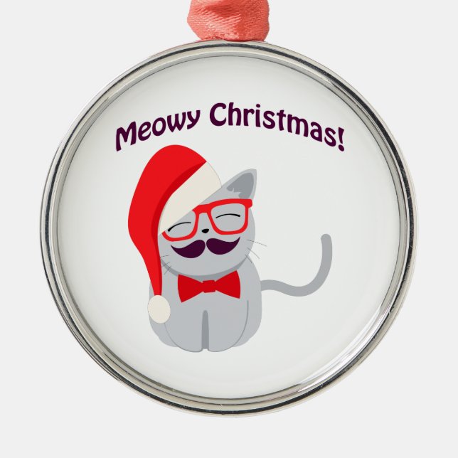 Meowy Christmas! Silbernes Ornament (Vorne)
