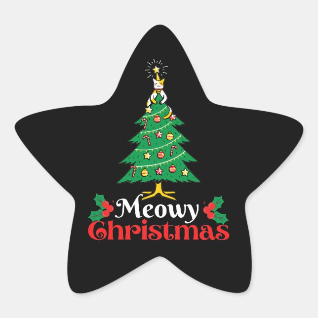 Meowy Christmas Stern-Aufkleber (Vorderseite)