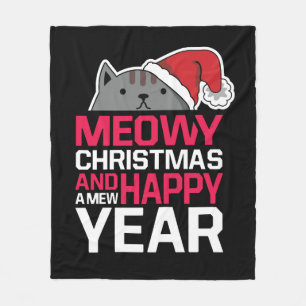 Meowy Christmas und Happy New Year Fleecedecke