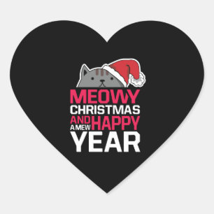 Meowy Christmas und Happy New Year Herz-Aufkleber