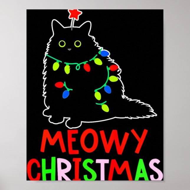 Meowy Christmas Xmas Lights Black Cat Pajamas Todd Poster (Vorne)