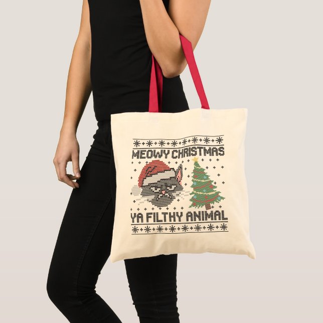 Meowy Christmas Ya Filthy Animal - Ugly Christmas Tragetasche (Vorderseite (Produkt))