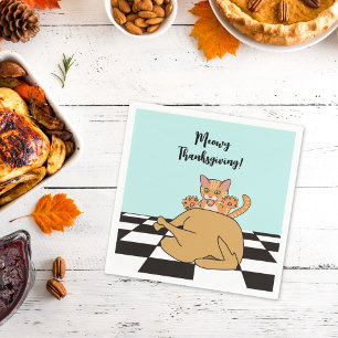 Meowy Erntedank Funny Cat Türkei Cartoon Serviette