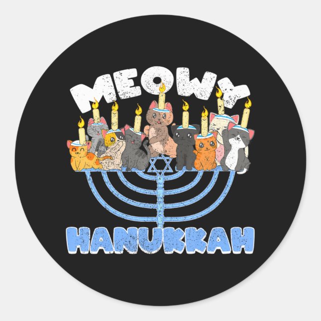 Meowy Hanukkah Katzen auf Menorah für Hanukkah Runder Aufkleber (Vorderseite)
