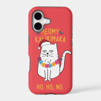 Meowy Kalikimaka Funny Cat Weihnachtsmannmütze Wei