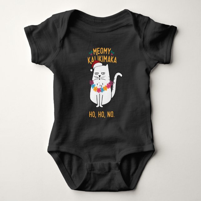 Meowy Kalikimaka Funny Cat Weihnachtsmannmütze Wei Baby Strampler (Vorderseite)